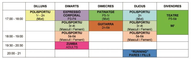 HORARI EXTRAESCOLARS 2018-19 JESÚS-MARIA HORARI EXTRAESCOLARS 2018-19 JESÚS-MARIA